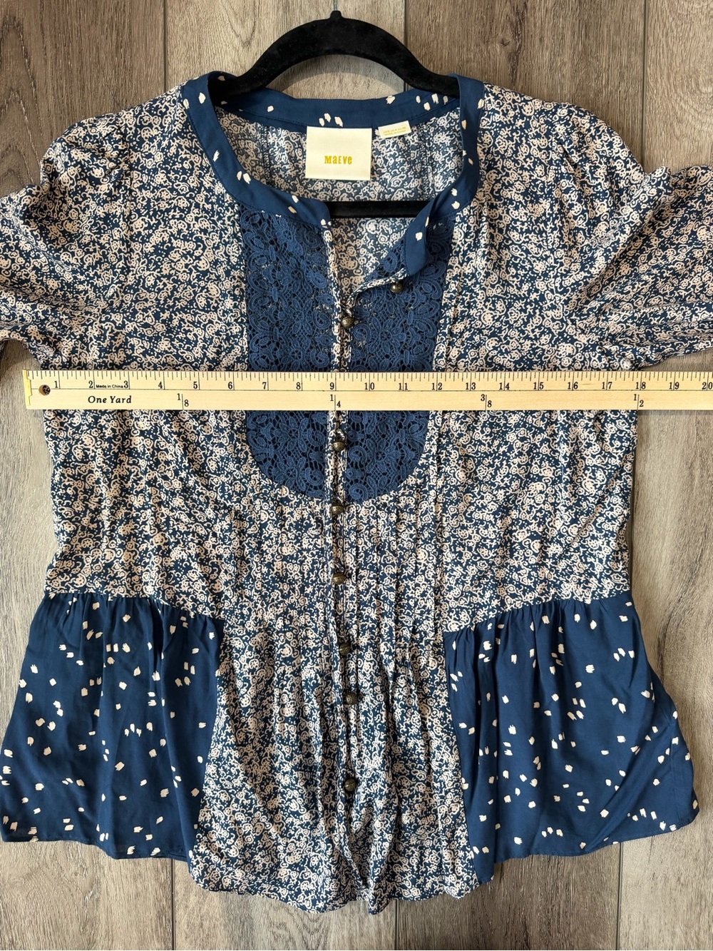Anthropologie- Maeve Navy Mixed Floral & Dot Button-Up Blouse (0) - Picture 7 of 11